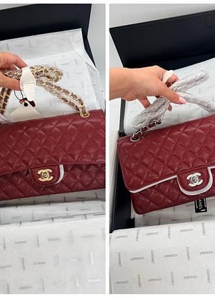 Женская сумка премиум classic flap 25 bordo caviar