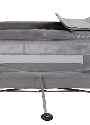 Кровать-манеж детская со вторым ярусом и пеленатором velano tino, light grey