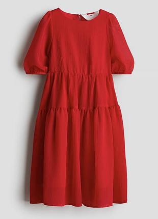 Новое воздушное шифоновое платье h&m для девочки 9-10 лет (рост 140 см) красное