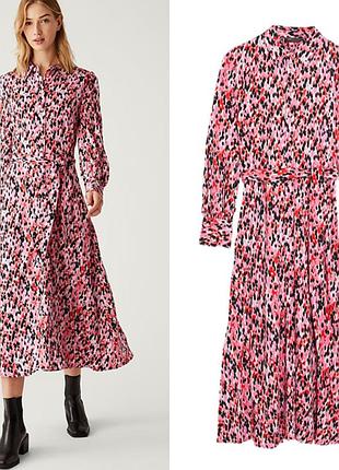 Платье-рубашка миди с анималистическим принтом и поясом на талии marks&spencer