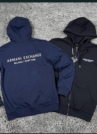 Мужская кофта armani exchange с капюшоном | олимпийка на молнии a| x | армани эксчейдж кофта черная/синяя l