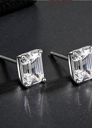 Серьги серебряные с цирконом, пуссеты, огранка багет 4