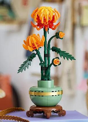 Конструктор 3d цветок хризантемы в горшке, набор lego с мелкими деталями для творчества взрослых