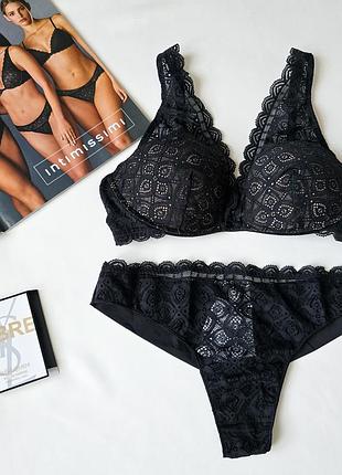 Чорний мереживний комплект білизни intimissimi бюстгальтер giorgia 🖤