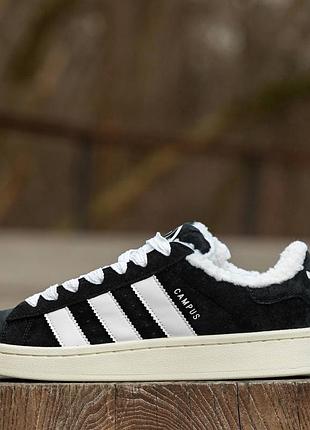 Кроссовки мужские, кроссовки женские, 1в1 люкс качество, кожа, adidas campus winter black, inter-1589