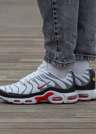 Кроссовки мужские, кроссовки женские, 1в1 люкс качество, кожа, nike air max tn plus white grey red, inter-2163