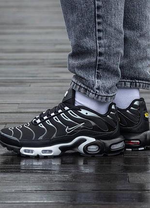 Кроссовки мужские, кроссовки женские, 1в1 люкс качество, кожа, nike air max tn plus black white, inter-2194