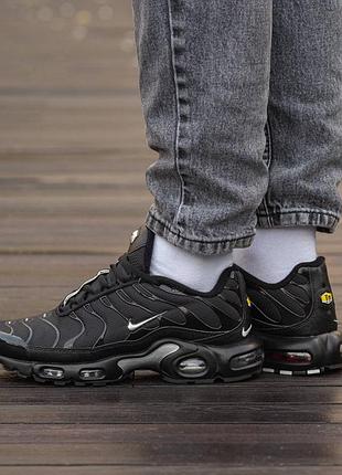 Кроссовки мужские, кроссовки женские, 1в1 люкс качество, кожа, nike air max tn black white swoosh, inter-2201