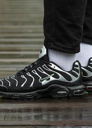 Кросівки чоловічі, кросівки жіночі, 1в1 люкс якість, шкіра, nike air max tn plus black\silver, inter-1276