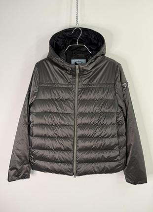 Prada triangle logo goose down lightweight hooded padded jacket women 44 size