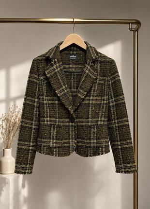 Жакет піджак букле m&s per una italian fabric вовняний у клітинку хакі uk12 m