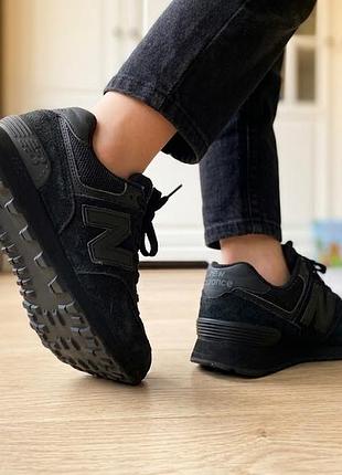 Черные кроссовки new balance 574 (замша/сетка) - стелька 22.5 см (р. 35)