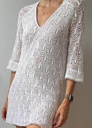 Белое кружевное платье-туника zara basic в стиле бохо /29