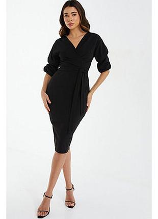 Женское черное мини платье с имитацией запаха от boohoo