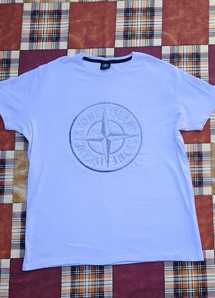 Футболка stone island с большим логотипом / белая (xl)