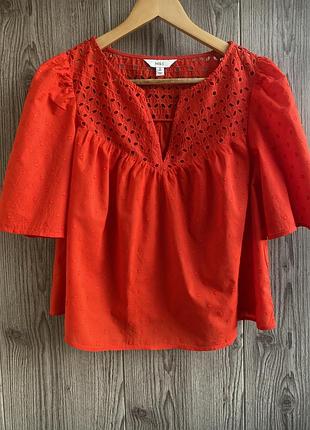 M&s бавовняна блуза з вишивкою прошва, червона, р. 38