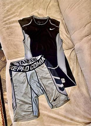 Спортивна білизна чоловіча nike pro combat компресійний костюм (майка та шорти) чорний, сірий