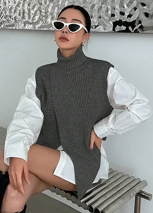 Платье zara вязанный жилет с рубашкой (100% вискозы)
