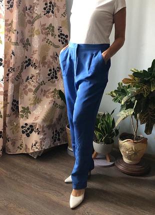 Шелковые синие брюки topshop из 100% натурального шелка (uk 14 / eur 42 / l)