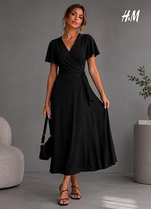 Новое черное приталенное миди платье с завязками на талии h&amp;m s