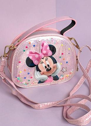 Дитяча сумочка мінні маус 15×12×5 см, рожева сумка через плече minnie mouse, сумочка для дівчинки