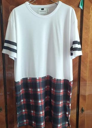 Удлиненная футболка topman (longline) в клетку тартан, размер m (идеальное состояние), удлиненная футболка мужская в клетку