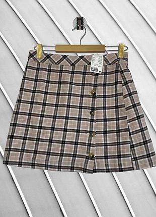 Женская мини юбка в клетку divided eur 40 m 44 46 оригинал чуддейд h&amp;m новая короткая юбка с пуговицами серая 46