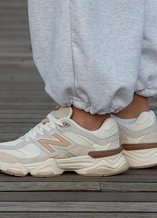 Кроссовки мужские, кроссовки женские, 1в1 люкс качество, кожа, new balance 9060 beige orange, inter-2699