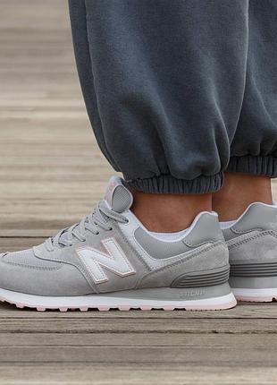 Кроссовки мужские, кроссовки женские, 1в1 люкс качество, кожа, new balance 574 grey white rose, inter-2872