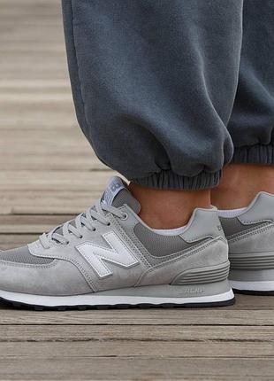 Кроссовки мужские, кроссовки женские, 1в1 люкс качество, кожа, new balance 574 grey white, inter-2859