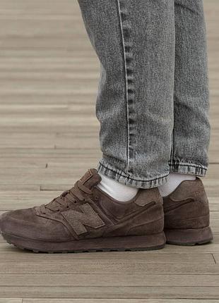 Кроссовки мужские, кроссовки женские, 1в1 люкс качество, кожа, new balance 574 x stone island ghost pack dark brown, inter-2634