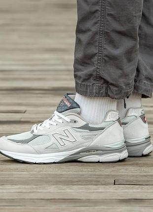 Кросівки чоловічі, кросівки жіночі, 1в1 люкс якість, шкіра, new balance 990 v3 white\grey, inter-1376