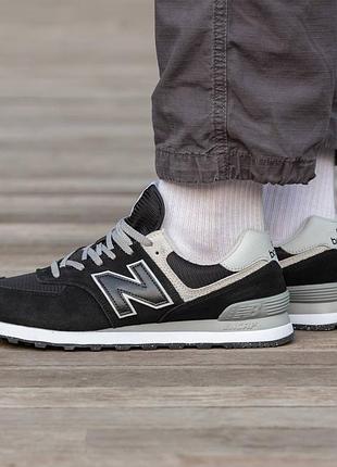 Кросівки чоловічі, кросівки жіночі, 1в1 люкс якість, шкіра, new balance 574 classic black white, inter-1401