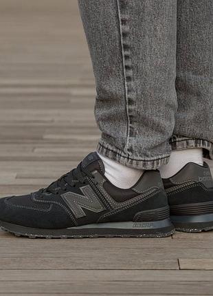 Кросівки чоловічі, кросівки жіночі, 1в1 люкс якість, шкіра, new balance 574 classic black, inter-2222