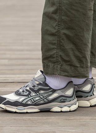 Кроссовки мужские, кроссовки женские, 1в1 люкс качество, кожа, asics gel nyc beige grey, inter-1701