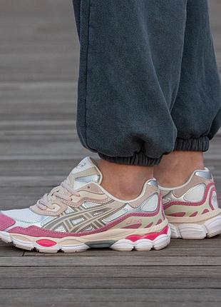 Кроссовки мужские, кроссовки женские, 1в1 люкс качество, кожа, asics gel nyc white grey pink, inter-2065