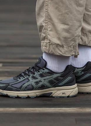 Кроссовки мужские, кроссовки женские, 1в1 люкс качество, кожа, asics gel venture 6 black\grey\beige, inter-1323