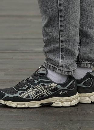 Кроссовки мужские, кроссовки женские, 1в1 люкс качество, кожа, asics gel-nyc black beige, inter-2439