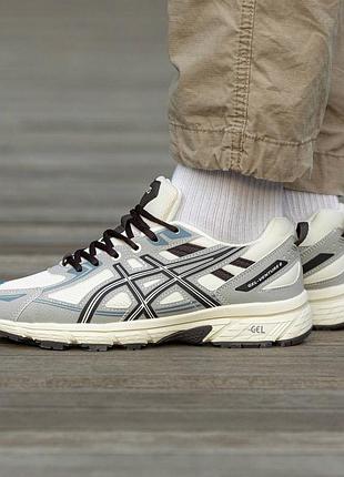 Кроссовки мужские, кроссовки женские, 1в1 люкс качество, кожа, asics gel venture 6 white grey, inter-1325