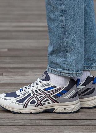 Кроссовки мужские, кроссовки женские, 1в1 люкс качество, кожа, asics gel-venture 6 white blue, inter-1781