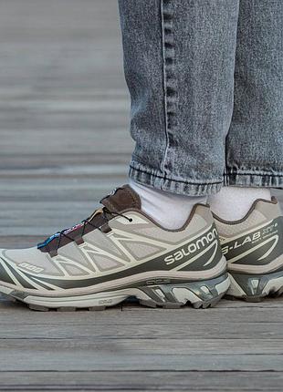 Кроссовки мужские, кроссовки женские, 1в1 люкс качество, кожа, salomon xt-6 lab beige, inter-2168