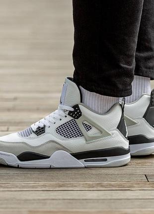 Кросівки чоловічі, кросівки жіночі, 1в1 люкс якість, шкіра, air jordan retro 4 military black, inter-1146