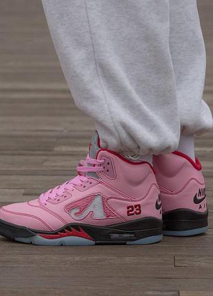 Кросівки чоловічі, кросівки жіночі, 1в1 люкс якість, шкіра, air jordan 5 retro awake ny ‘boro - arctic pink’, inter-2568