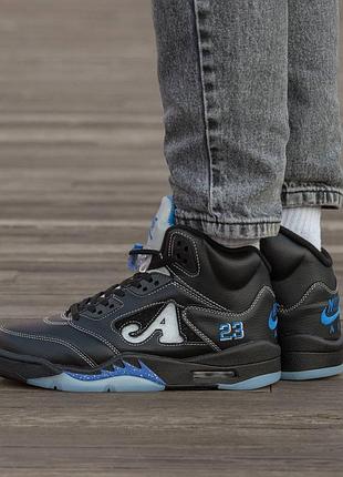 Кросівки чоловічі, кросівки жіночі, 1в1 люкс якість, шкіра, air jordan 5 retro awake ny ‘black', inter-2569