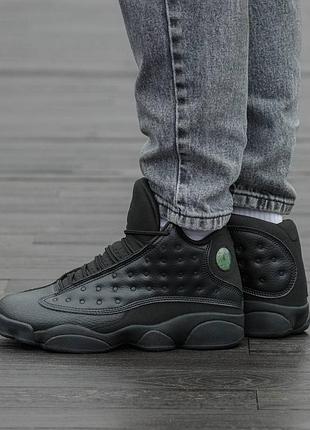 Кросівки чоловічі, кросівки жіночі, 1в1 люкс якість, шкіра, air jordan retro 13 triple black, inter-2519