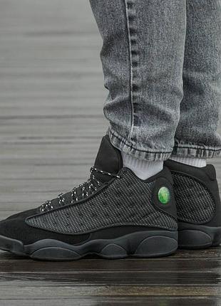 Кроссовки мужские, кроссовки женские, 1в1 люкс качество, кожа, air jordan retro 13 black cat, inter-2600
