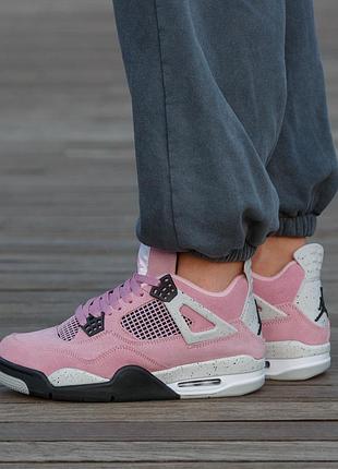 Кроссовки мужские, кроссовки женские, 1в1 люкс качество, кожа, air jordan retro 4 orchid pink, inter-2599