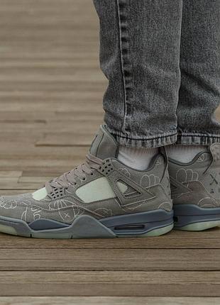 Кросівки чоловічі, кросівки жіночі, 1в1 люкс якість, шкіра, air jordan 4 retro kaws grey, inter-2590