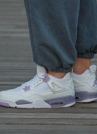 Кроссовки мужские, кроссовки женские, 1в1 люкс качество, кожа, air jordan retro 4 white sweet purple, inter-2656