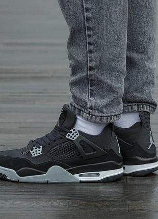 Кросівки чоловічі, кросівки жіночі, 1в1 люкс якість, шкіра, air jordan retro 4 black canvas, inter-2515